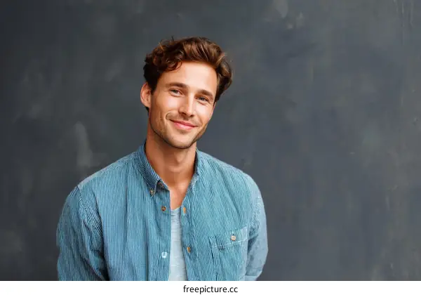 Portrait of a Caucasian Man Wearing a Light Blue Shirt