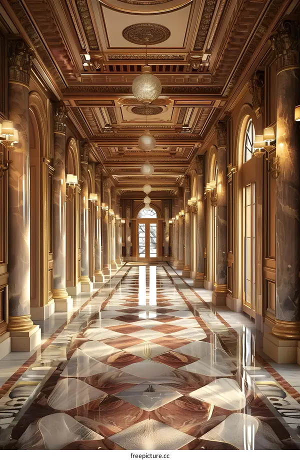 Classic Hallway With Gold And Marble Design
