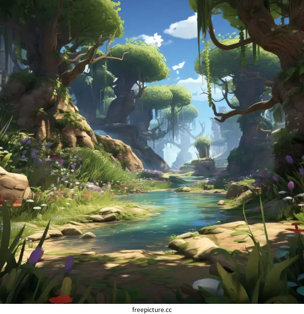 fantasy forest with a river running through it