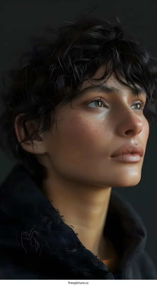 Portrait of a Young Woman with Short Curly Hair