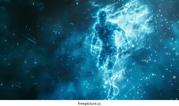 Blue energy man running in space