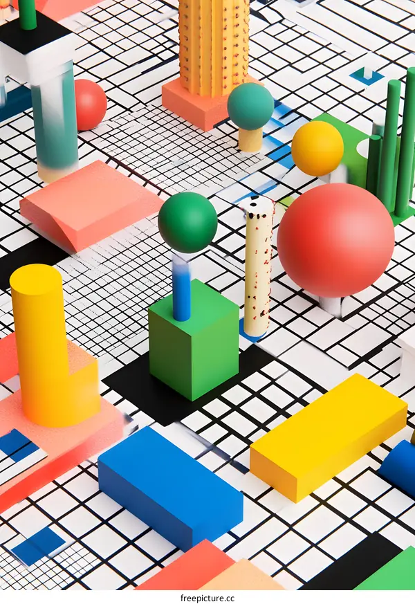 Abstract 3D Colorful Geometric Shapes Design