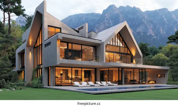 Modern Concrete Villa with Mountain View