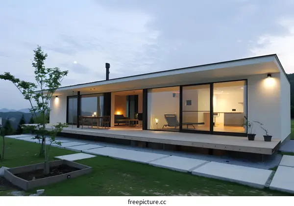 Modern Minimalist House With Large Windows and Wooden Deck