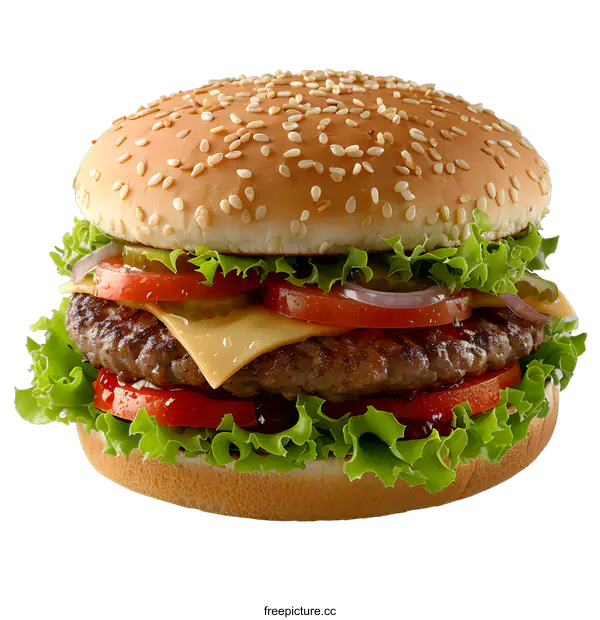 [Transparent Background PNG]cheeseburger with lettuce tomato and onion