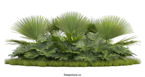 [Transparent Background PNG]Tropical Plants and Grass on White Background
