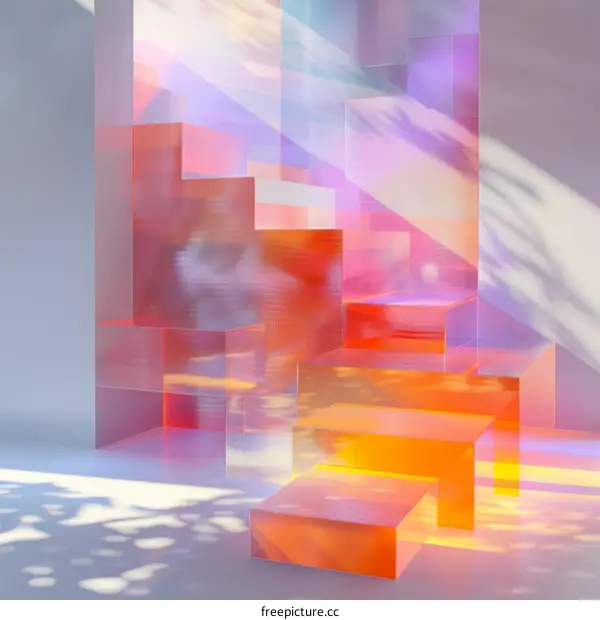 3D rendering of an abstract geometric structure with a gradient of pastel colors