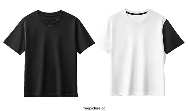 [Transparent Background PNG]Blank Black and White T-shirts Mockup