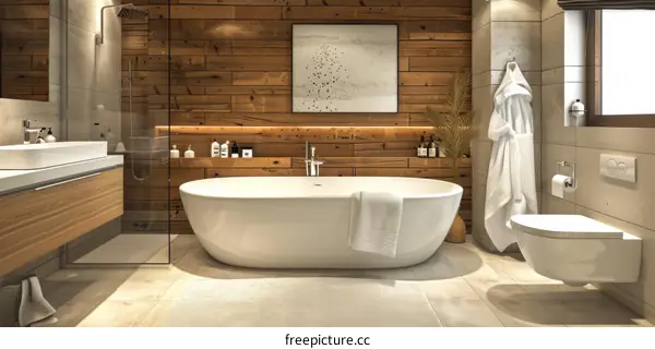 Modern Wooden Bathroom Design with Bathtub