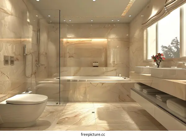 Luxury Beige Marble Bathroom Interior Design