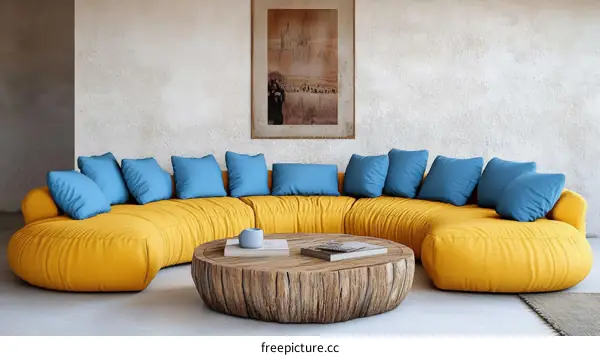 Modern Yellow Sectional Sofa in a Living Room