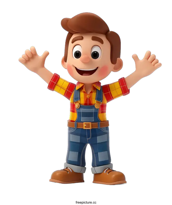 [Transparent Background PNG]3d illustration of a happy farmer boy