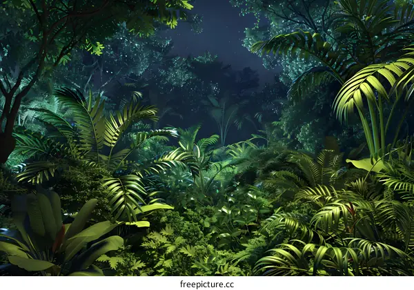 Tropical Rainforest Night Sky Illustration