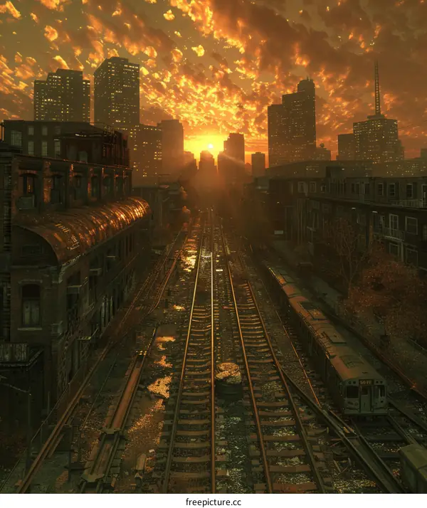 Abandoned Railroad Tracks at Sunset