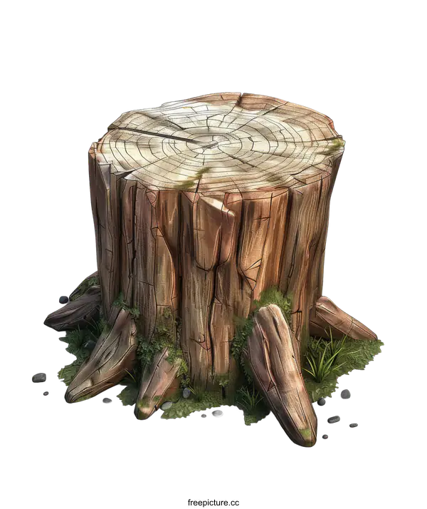 [Transparent Background PNG]tree stump with moss and rocks