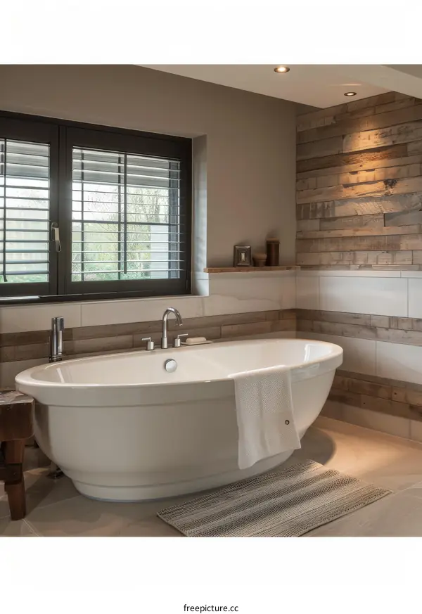 Modern Farmhouse Bathroom with Oval Tub