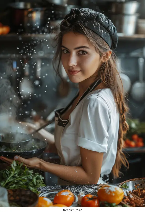 Chef Seasoning Food in Frying Pan