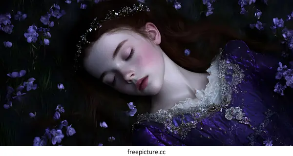 Sleeping Beauty in a Field of Purple Flowers