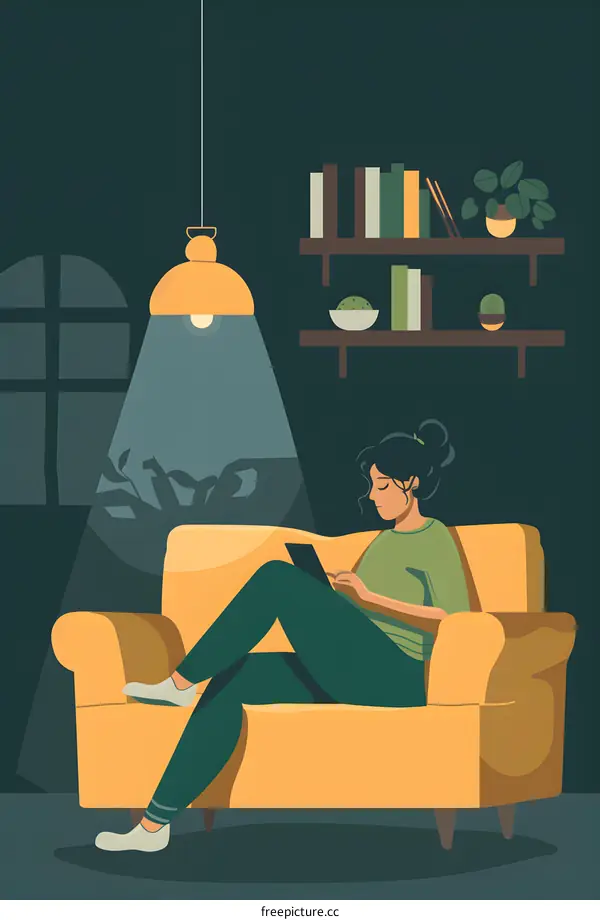 Woman Relaxing on Sofa with Tablet