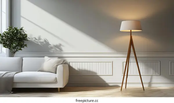 Modern Interior Design Living Room with Wooden Floor Lamp