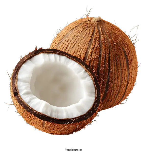 [Transparent Background PNG]Fresh Opened Coconut Fruit Isolated On White Background