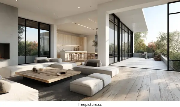 Modern Minimalist Living Room with Outdoor Terrace