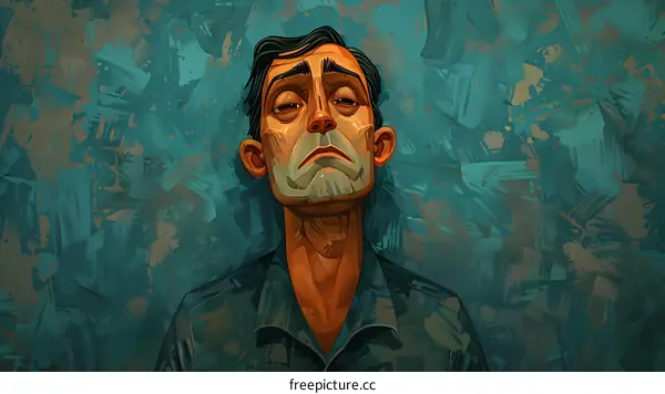 man looking down with a neutral expression on his face