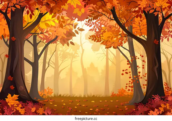 Autumn Forest Illustration With Colorful Leaves