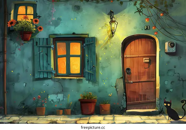 Charming Cottage With A Black Cat