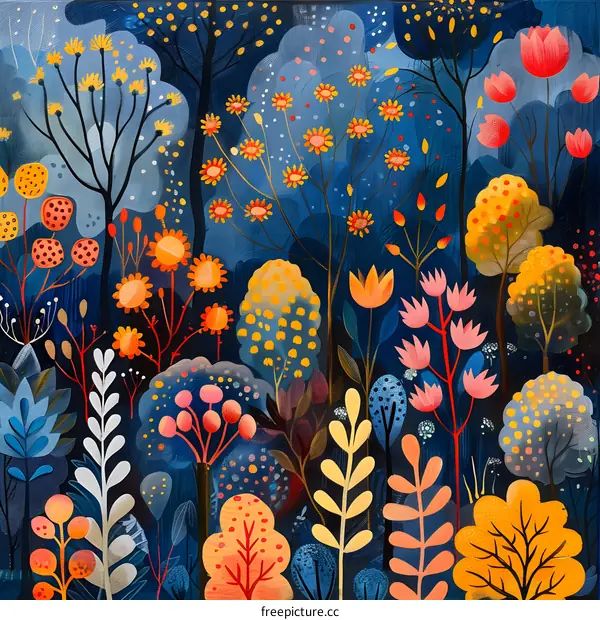 Colorful abstract painting with floral elements