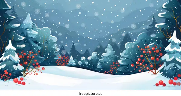 Snowy Forest Landscape with Red Berries