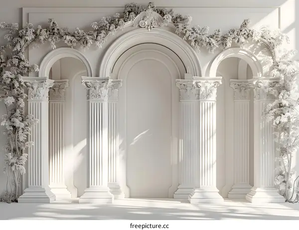 White Classical Archway with Relief Flowers