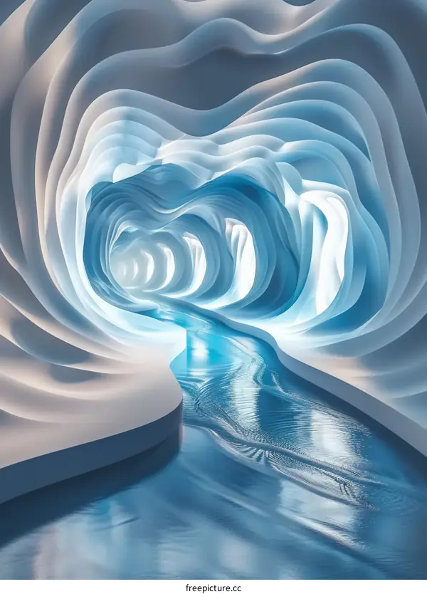 Blue and white abstract futuristic tunnel