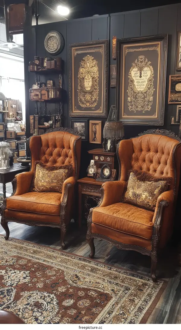 Vintage Leather Armchairs in a Decorated Room