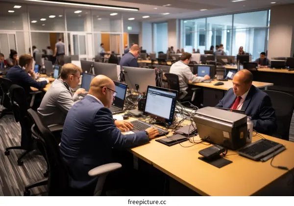 A group of people working in an office