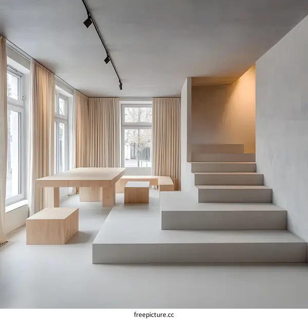 Modern Interior Design With White Walls and Wooden Furniture