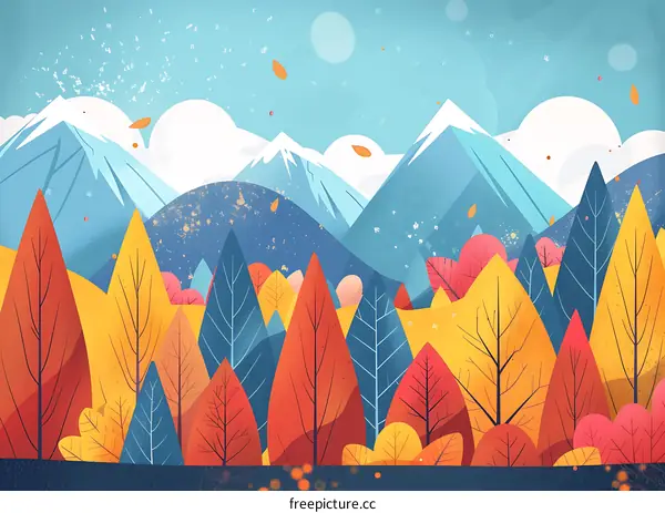 Colorful Autumn Landscape with Snow Capped Mountains