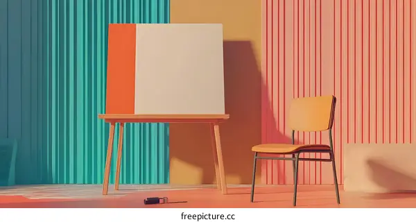 Simple Minimalist Illustration with a Chair and Easel