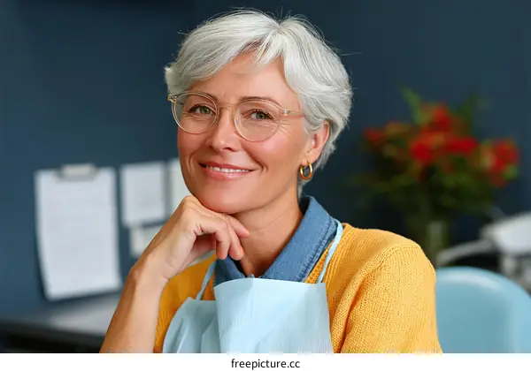 Friendly Senior Caucasian Woman in a Dental Office