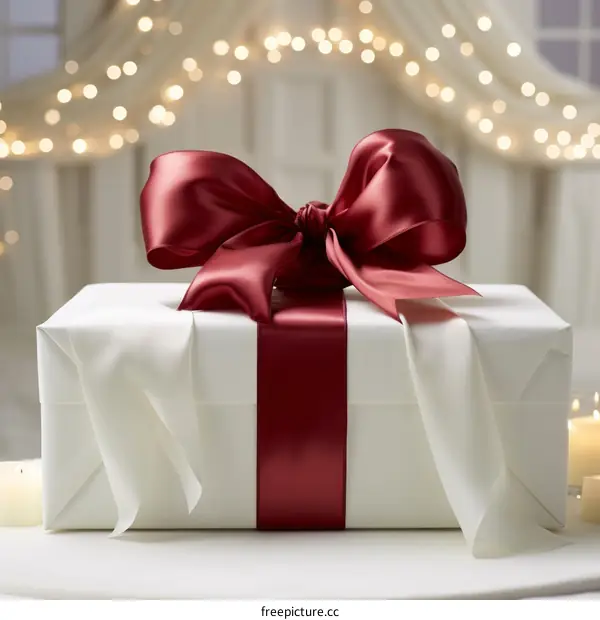 Large White Gift Box with Red Ribbon