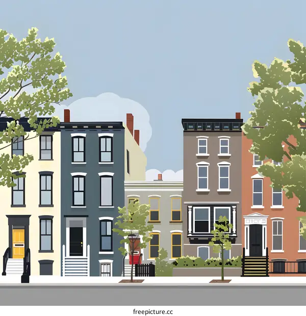Illustration of Row of Houses on a Street