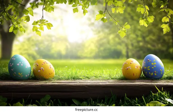 Easter Eggs in a Spring Garden Scene