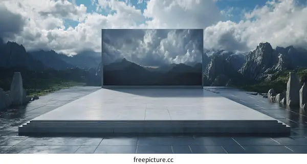 Mountain View Through A Large Window