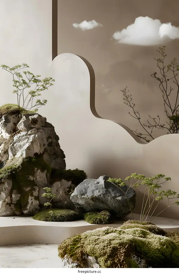 Minimalist Zen Garden Design with Rocks and Moss