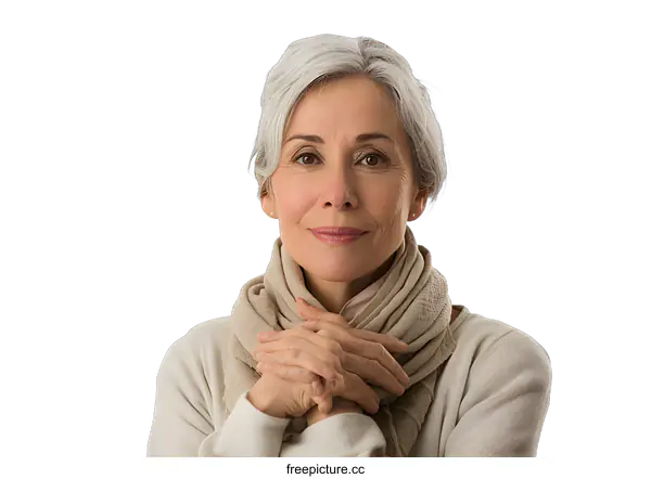 [Transparent Background PNG]portrait of a smiling mature woman with gray hair