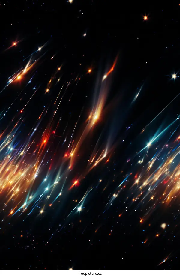 Colorful shooting stars streaking across the night sky