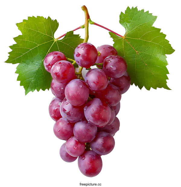 [Transparent Background PNG]A bunch of red grapes with green leaves
