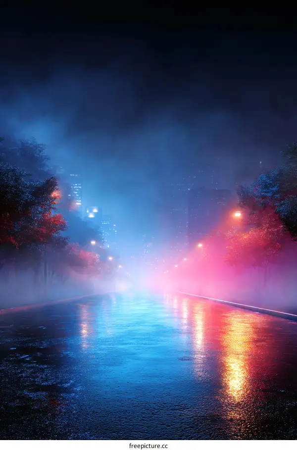 Neon Rain-slicked City Street at Night
