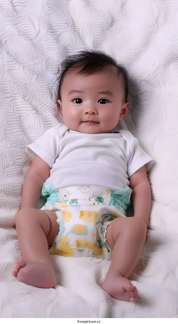 Baby lying on white blanket