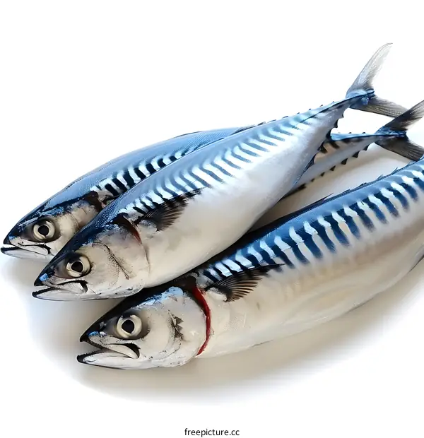 Three mackerels on a white background
